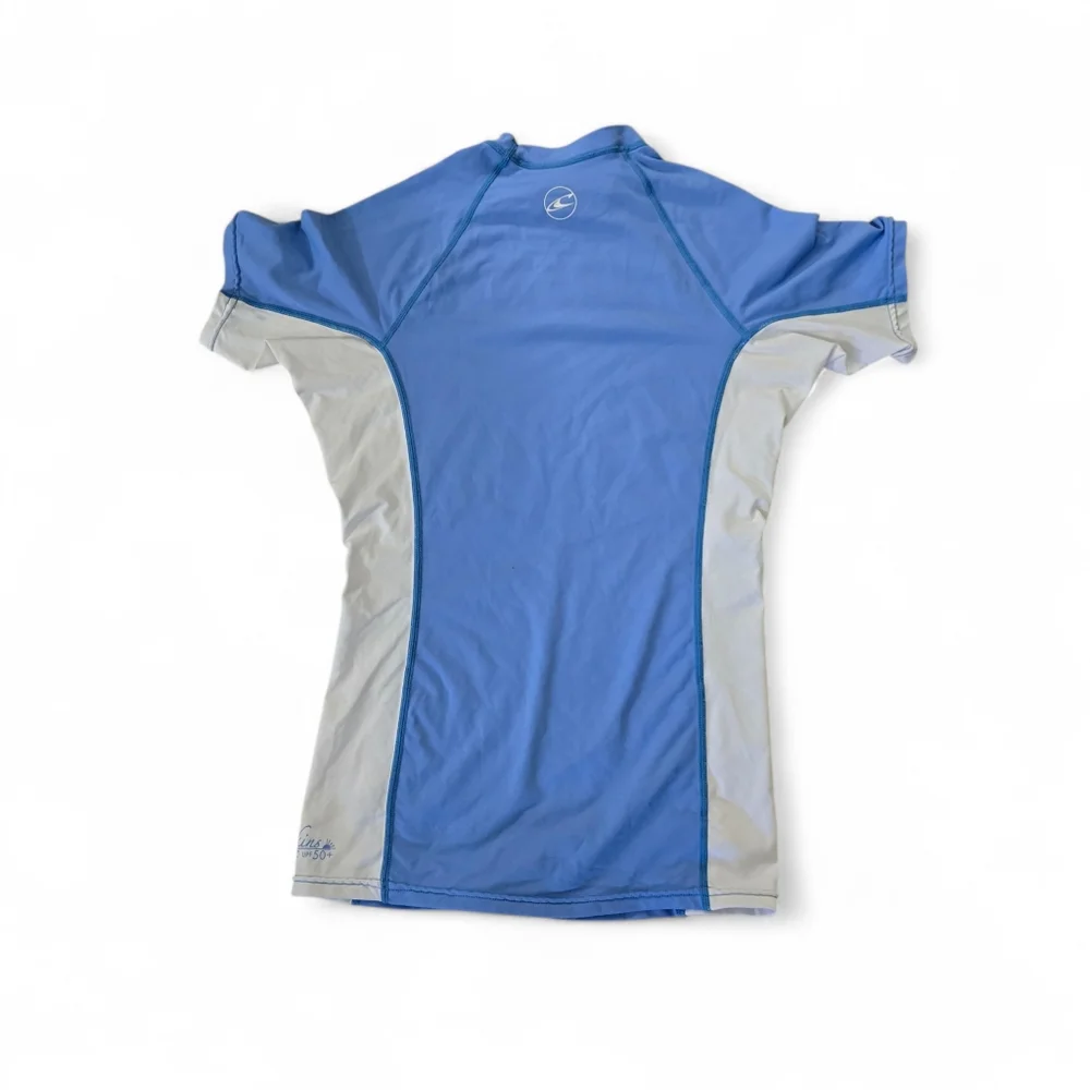 O'Neill Rash Guard Surf Swim Shirt Men's Medium Blue White Short Sleeve UPF Beac